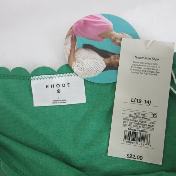 Rhode Bikini 2 Pc Bikini Demitasse Green Scalloped Summer Size Large 12-14 NWT - Picture 8 of 15